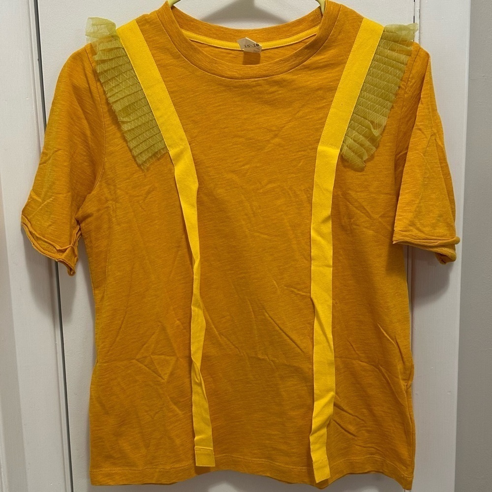 Tia Cibani Adella Ruffled Sailor T-shirt Cotton Golden Yellow Top Blouse 15/16